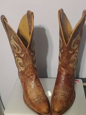 Justin Boots Tan Leather Lined Western Boots Interior Stamp